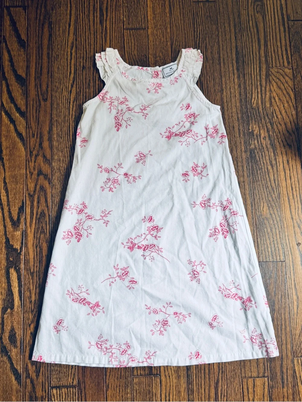 Amelie White Nightgown with English Floral Rose Print and Ruffle Cap Sleeves